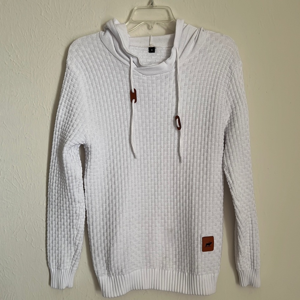 Unisex Knit Style White Drawsting Hoodie Size Small